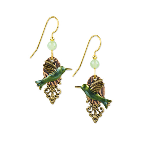 Green Hummingbird Dangle Earrings