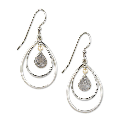 Silver Teardrop and Pearl Earrings