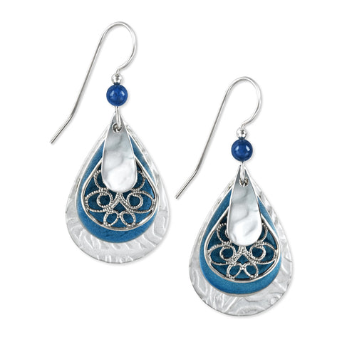 Silver Forest Blue and Silver Layered Earrings