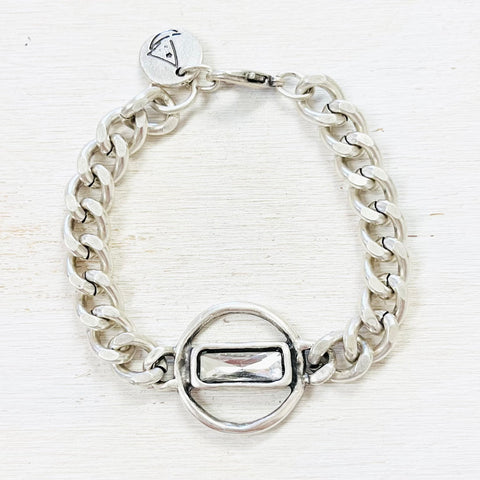 Fashion Silver Tone Circle Bracelet with Clear Oblong Stone
