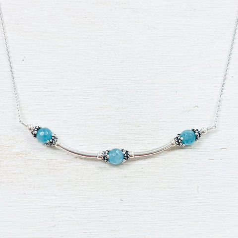 Sterling Silver Blue Stone Bar Necklace