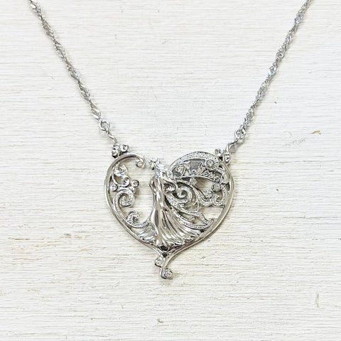 Sterling Silver Estate Angel Heart Necklace