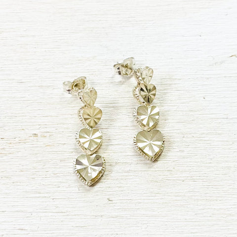 Sterling Silver Estate Starburst Heart Dangle Earrings