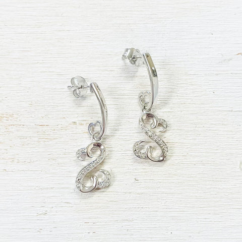 Sterling Silver CZ Open Heart Dangle Earrings