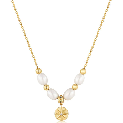 Gold Pearl Star Pendant Necklace