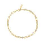 Gold Bezel Station Paper Clip Bracelet