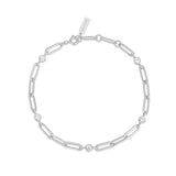 Silver Bezel Station Paper Clip Bracelet