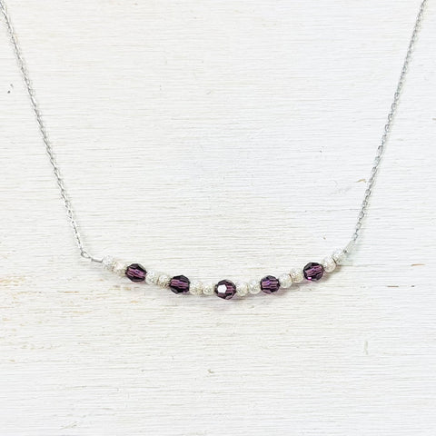 Sterling Silver February Beaded Bar Necklace