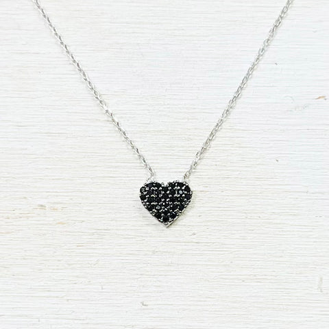 Sterling Silver Black CZ Heart Necklace