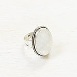 Sterling Silver Large Oval Rainbow Moonstone Ring- Size 8