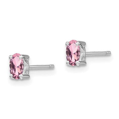 Sterling Silver October Created Pink Sapphire Oval Studs
