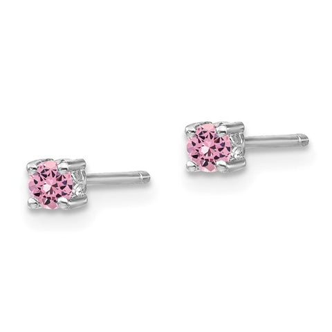 Sterling Silver October Created Pink Sapphire Round Studs