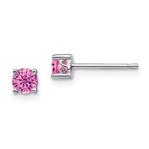 Sterling Silver October Created Pink Sapphire Round Studs