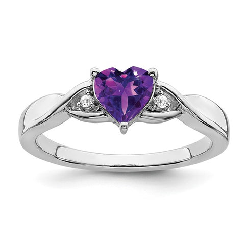 Sterling Silver Diamond and Amethyst Heart Ring