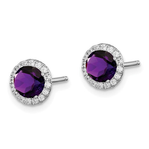 Sterling Silver Genuine Amethyst and CZ Halo Earrings