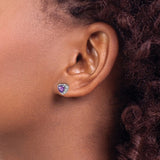 Sterling Silver Genuine Amethyst & Diamond Halo Heart Stud Earrings
