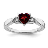 Sterling Silver Diamond and Genuine Garnet Heart Ring