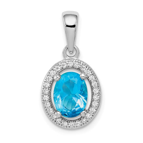 Sterling Silver March CZ Oval Halo Necklace