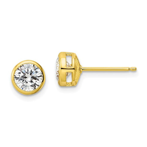 Sterling Silver Gold Plated 6mm CZ Bezel Studs