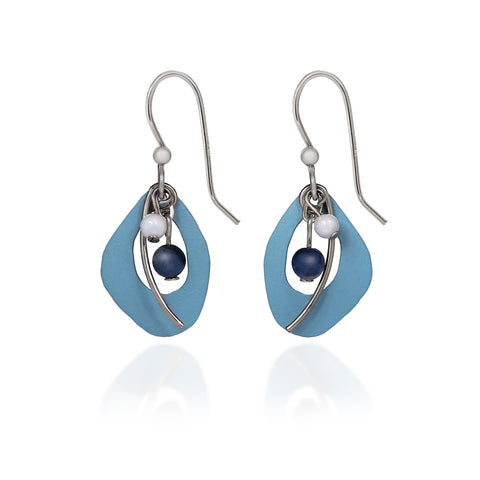 Blue Bead Dangle Silver Forest Earrings