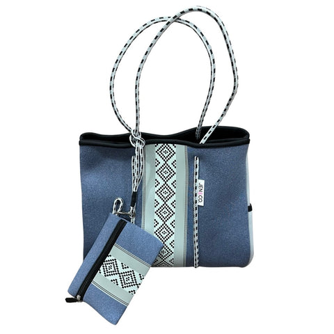 Blue & Grey Neoprene Tote with Pouch