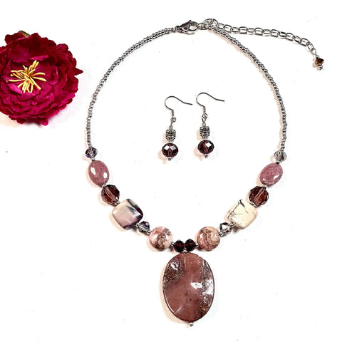 Fashion Plum Blossom Jasper Necklace and Earring Set