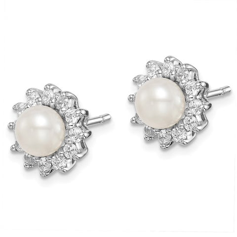 Sterling Silver Freshwater Cultured Pearl and CZ Earrings