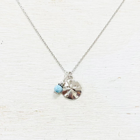 Sterling Silver Sand Dollar with Larimar Drop Necklace