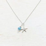 Sterling Silver Starfish and Larimar Drop Necklace