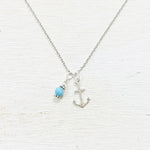 Sterling Silver Anchor and Larimar Drop Necklace