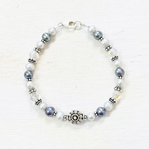 Sterling Silver Grey and White Freshwater Pearl Bracelet