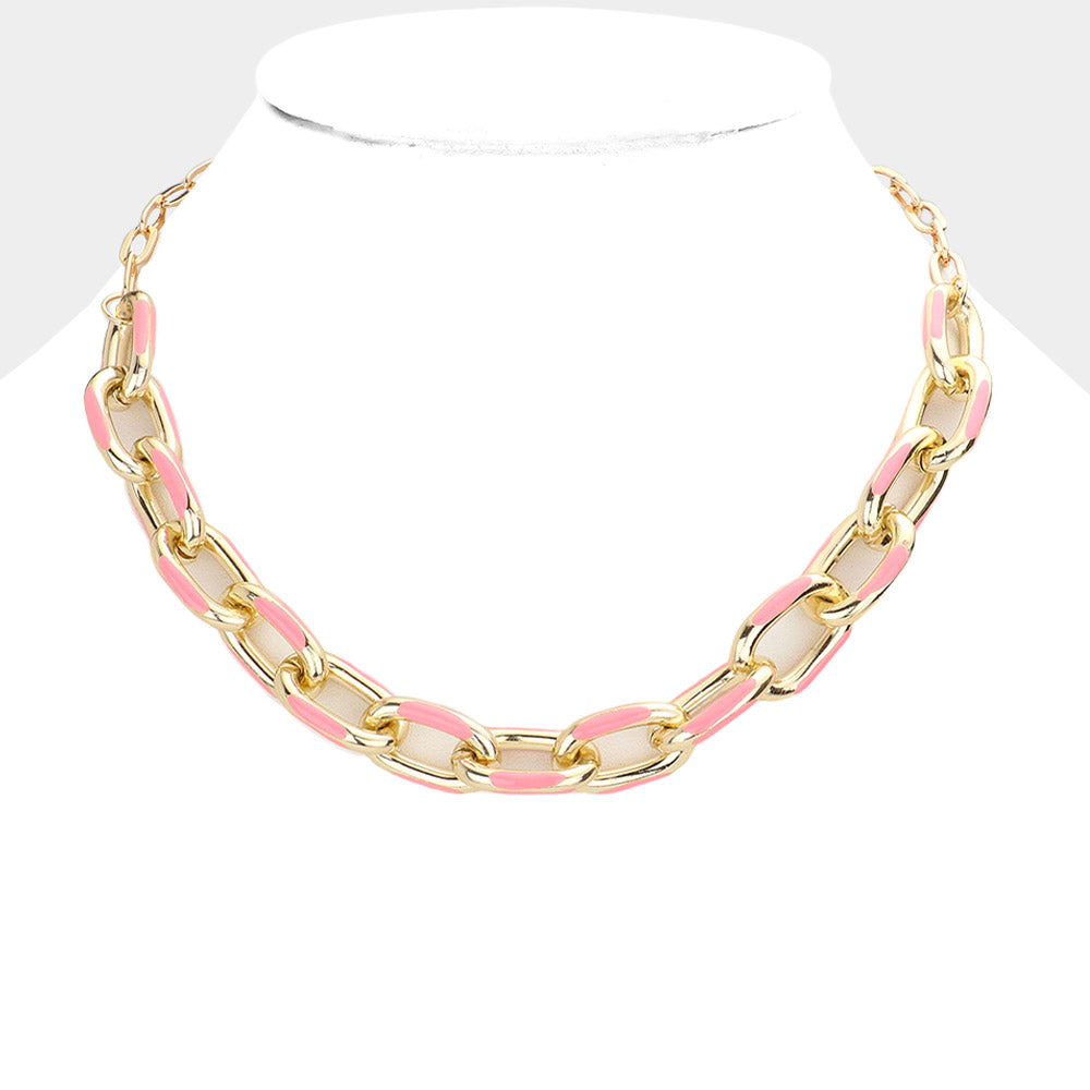 Pink Chunky Chain Necklace, Chain Link Statement Necklace