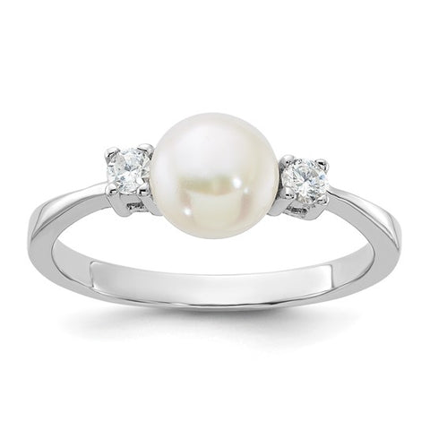 Sterling Silver Freshwater Cultured Pearl and CZ Ring
