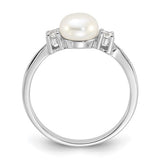 Sterling Silver Freshwater Cultured Pearl and CZ Ring