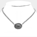 Oval Natural Stone Accented Pendant Necklace