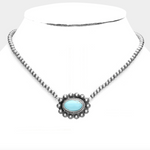 Oval Natural Stone Accented Pendant Necklace