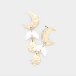 Hammered Metal Crescent Moon Teardrop Link Dangle Earrings