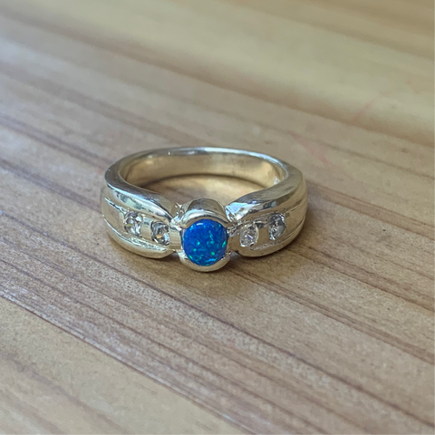 Sterling Silver Blue Created Opal Ring