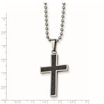 Stainless Steel Black Carbon Fiber Inlay Cross Pendant Necklace