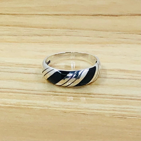 Sterling Silver Black and Silver Stripes-Size 8
