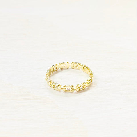 SS w/ Gold Plating Link CZ Ring