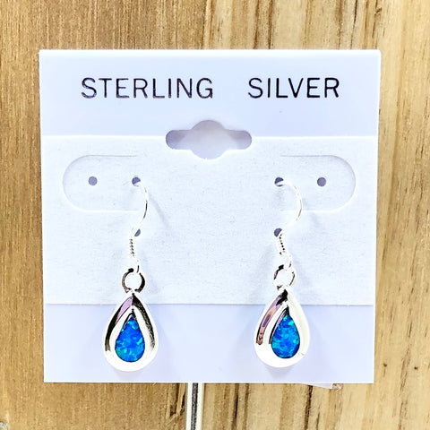 Sterling Silver Created Opal Teardrop Dangle Earrings