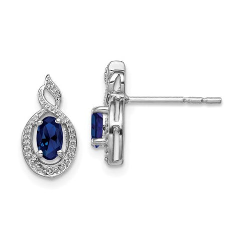Sterling Silver September Created Sapphire and Diamond Earrings