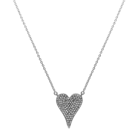 Silver Dripping CZ Heart Necklace