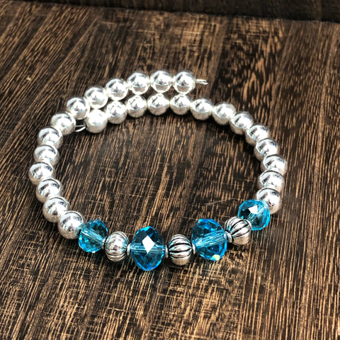 Fashion Blue and Metal Bead Wrap Bracelet