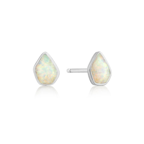 Silver Opal Color Stud Earrings