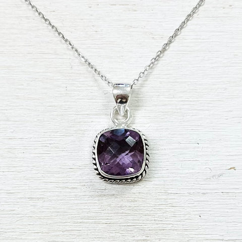 Sterling Silver Square Amethyst Necklace