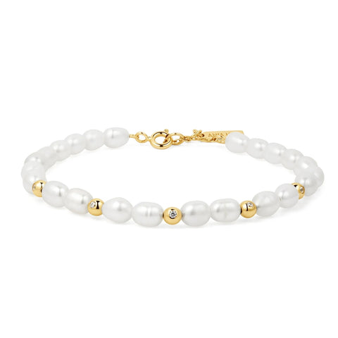 Gold Pearl and CZ Bezel Bracelet