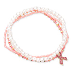 Fashion 3pc Pink Ribbon Bracelet Set