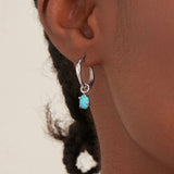 Silver Turquoise Drop Wave Huggie Hoops